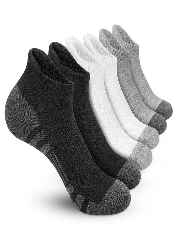 Felicigeely Ankle Athletic Running Socks Low Cut Sports Socks Breathable Cushioned Tab Socks for Men Women 6 Pairs (US, Numeric, 9, 12, Regular, Regular, White/Black/Grey Assorted) - Image 1